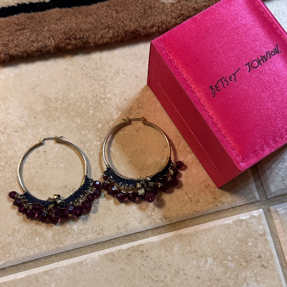 Betsey Johnson Gold and fuchsia Beaded Hoop Earrings
